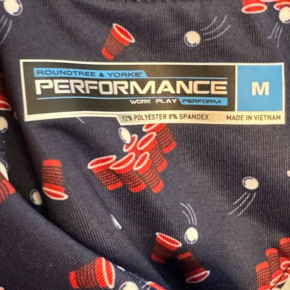 Roundtree & Yorke BEER PONG PATTERN Blue and Red Polo Shirt - Picture 6 of 6